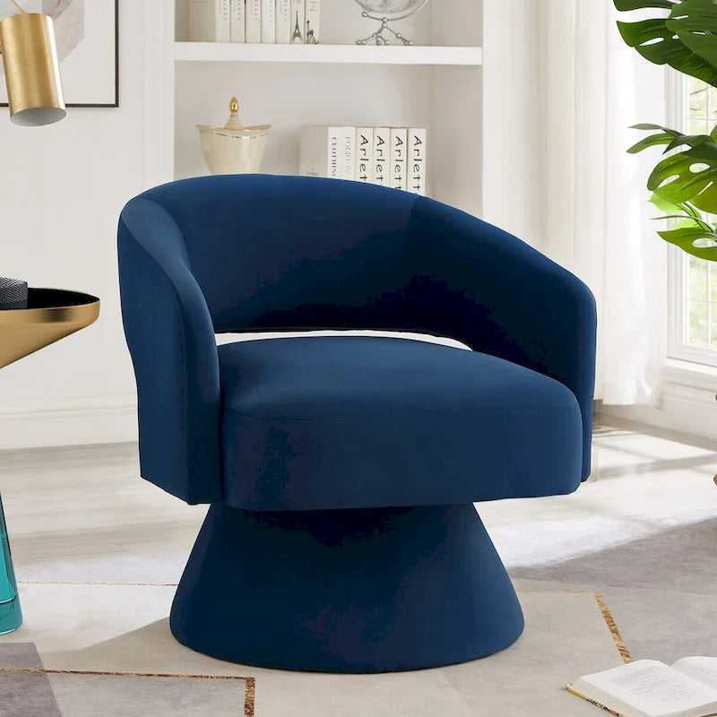 Sillón giratorio de terciopelo (amarillo/azul marino/rosa/gris oscuro) con respaldo abierto y asiento individual