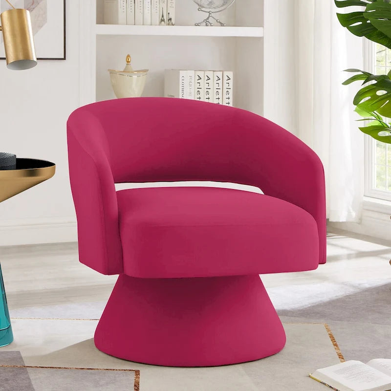 Sillón giratorio de terciopelo (amarillo/azul marino/rosa/gris oscuro) con respaldo abierto y asiento individual