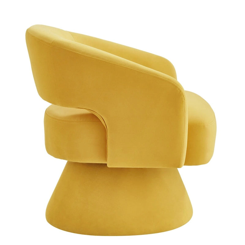 Sillón giratorio de terciopelo (amarillo/azul marino/rosa/gris oscuro) con respaldo abierto y asiento individual