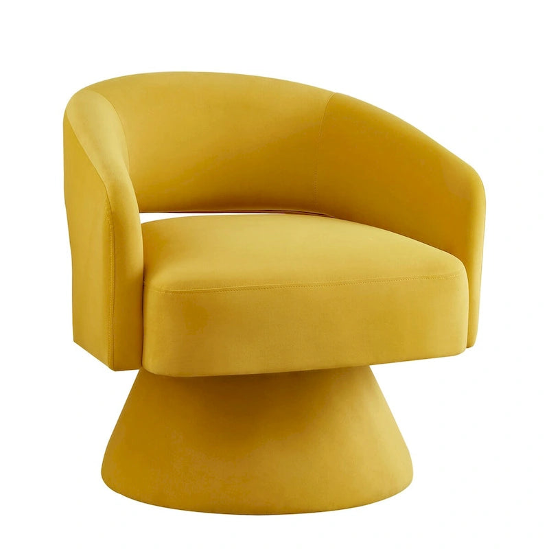 Sillón giratorio de terciopelo (amarillo/azul marino/rosa/gris oscuro) con respaldo abierto y asiento individual