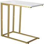 Mesa auxiliar en forma de C gris/dorado/marrón rústico – Un solo uso