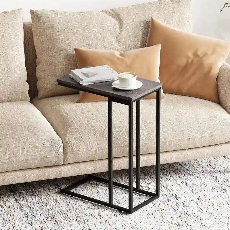 Mesa auxiliar en forma de C gris/dorado/marrón rústico – Un solo uso