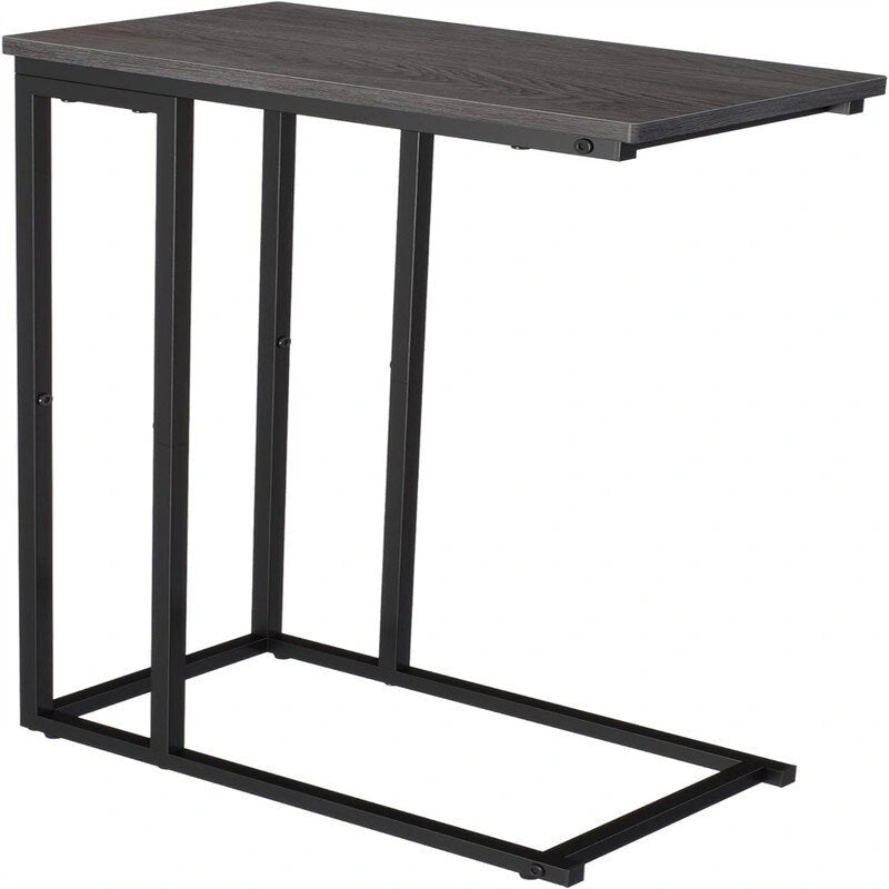 Mesa auxiliar en forma de C gris/dorado/marrón rústico – Un solo uso