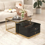 Juego de mesas de centro nido de 2 piezas Golden Black / Golden White con cajones