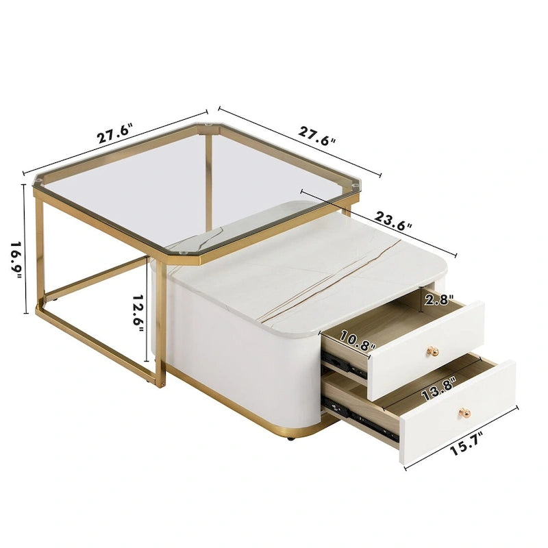 Juego de mesas de centro nido de 2 piezas Golden Black / Golden White con cajones