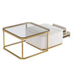 Juego de mesas de centro nido de 2 piezas Golden Black / Golden White con cajones
