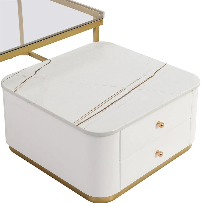 Juego de mesas de centro nido de 2 piezas Golden Black / Golden White con cajones