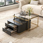 Juego de mesas de centro nido de 2 piezas Golden Black / Golden White con cajones