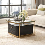 Juego de mesas de centro nido de 2 piezas Golden Black / Golden White con cajones