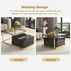 Juego de mesas de centro nido de 2 piezas Golden Black / Golden White con cajones
