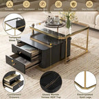 Juego de mesas de centro nido de 2 piezas Golden Black / Golden White con cajones