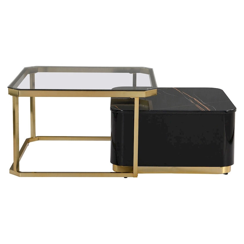 Juego de mesas de centro nido de 2 piezas Golden Black / Golden White con cajones