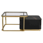 Juego de mesas de centro nido de 2 piezas Golden Black / Golden White con cajones