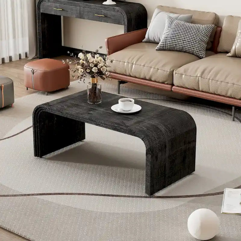 Mesa de centro Art Déco curva de madera natural lavada / negra antigua, 1 persona
