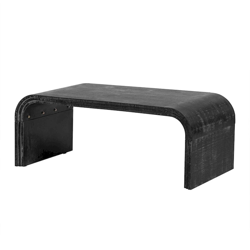Mesa de centro Art Déco curva de madera natural lavada / negra antigua, 1 persona