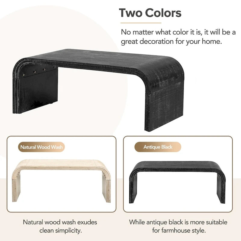 Mesa de centro Art Déco curva de madera natural lavada / negra antigua, 1 persona