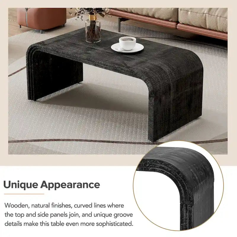 Mesa de centro Art Déco curva de madera natural lavada / negra antigua, 1 persona