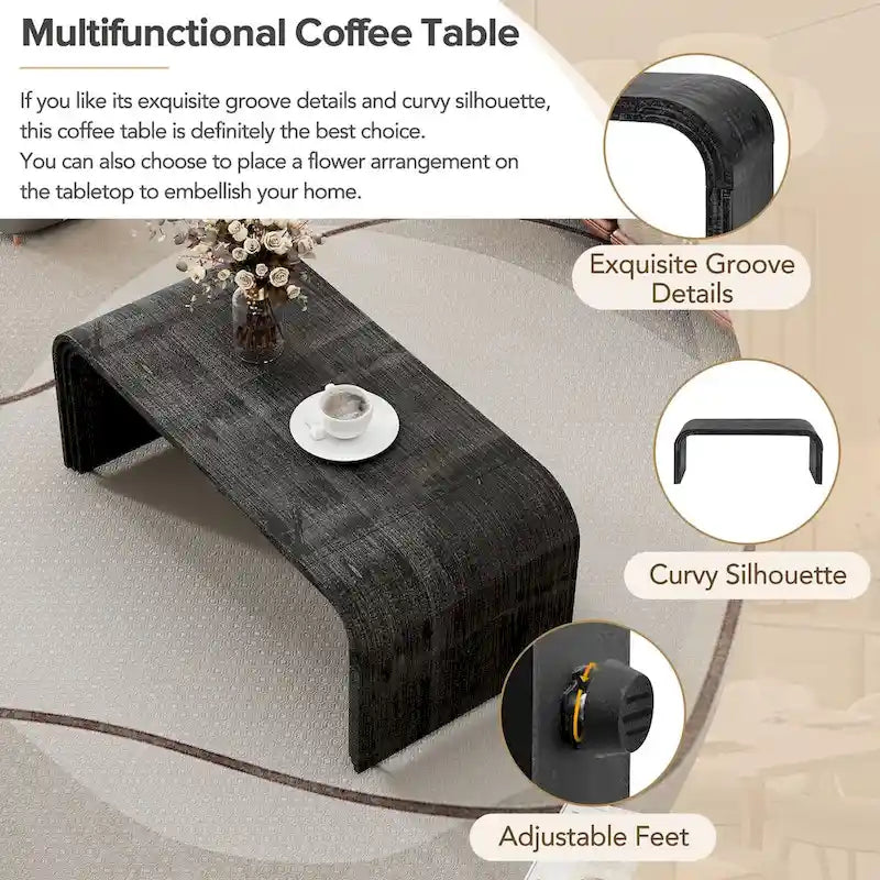 Mesa de centro Art Déco curva de madera natural lavada / negra antigua, 1 persona