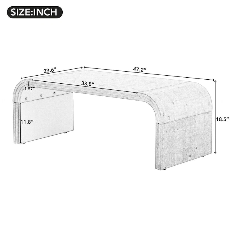 Mesa de centro Art Déco curva de madera natural lavada / negra antigua, 1 persona