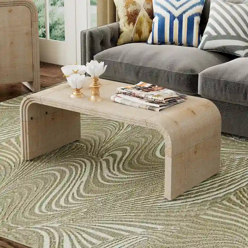 Mesa de centro Art Déco curva de madera natural lavada / negra antigua, 1 persona