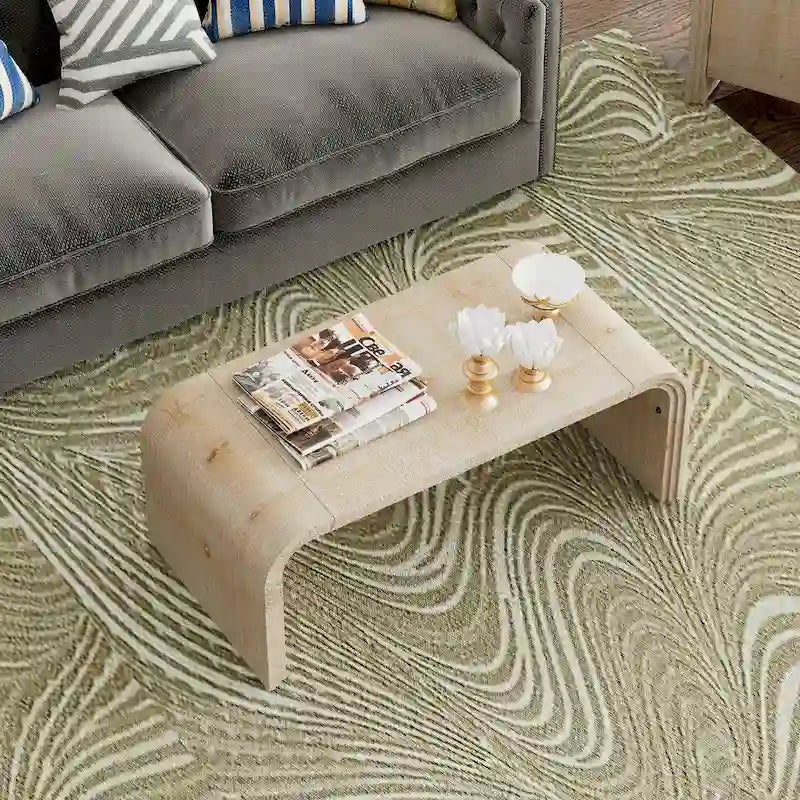 Mesa de centro Art Déco curva de madera natural lavada / negra antigua, 1 persona