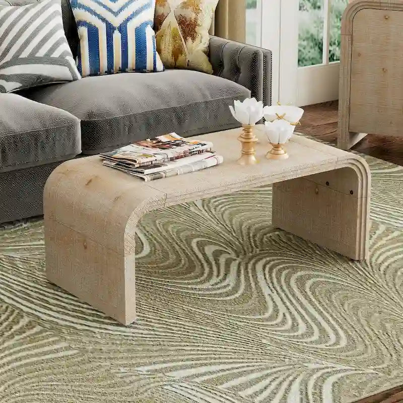 Mesa de centro Art Déco curva de madera natural lavada / negra antigua, 1 persona