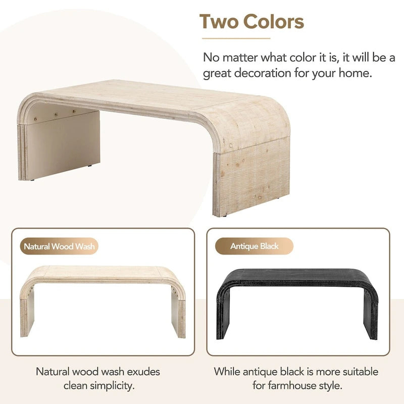 Mesa de centro Art Déco curva de madera natural lavada / negra antigua, 1 persona