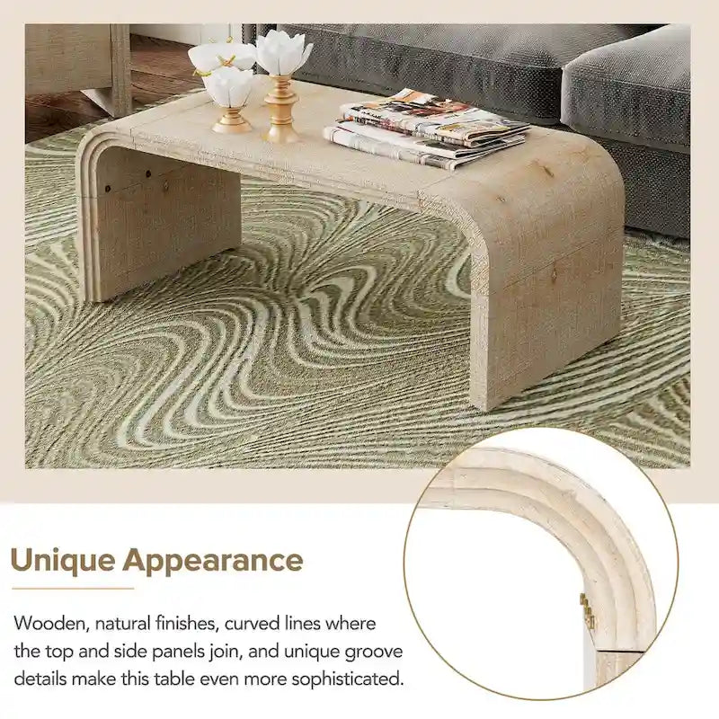 Mesa de centro Art Déco curva de madera natural lavada / negra antigua, 1 persona