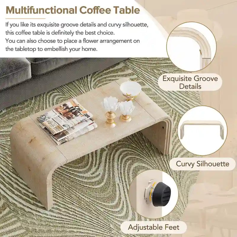 Mesa de centro Art Déco curva de madera natural lavada / negra antigua, 1 persona