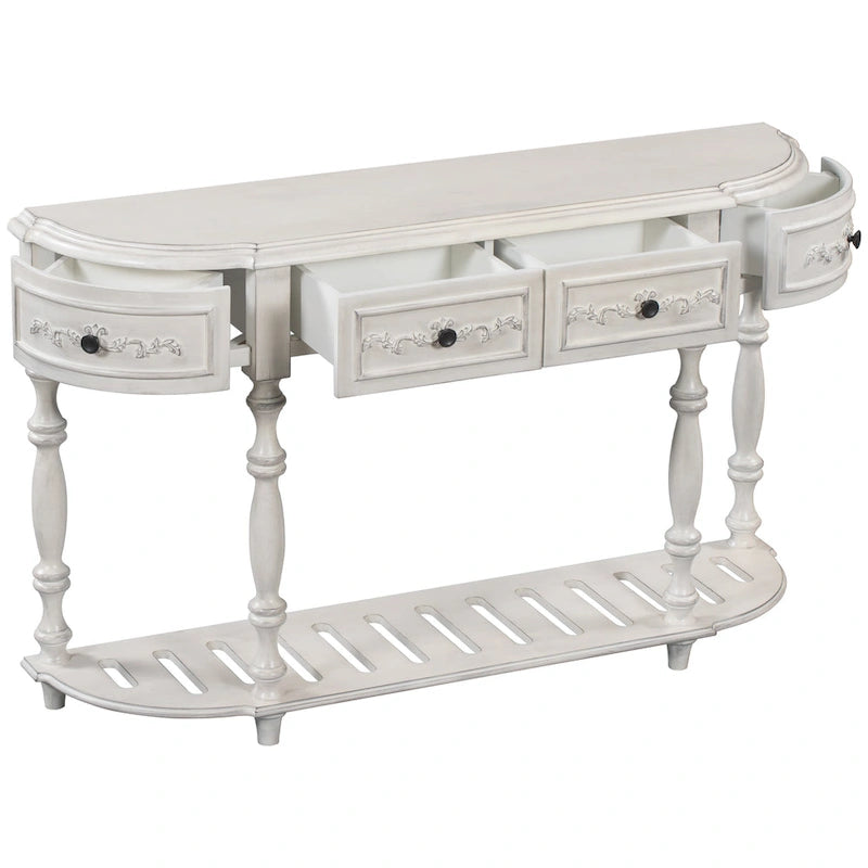 Mesa de consola minimalista azul/negro/blanco/gris, 4 cajones y 1 estante
