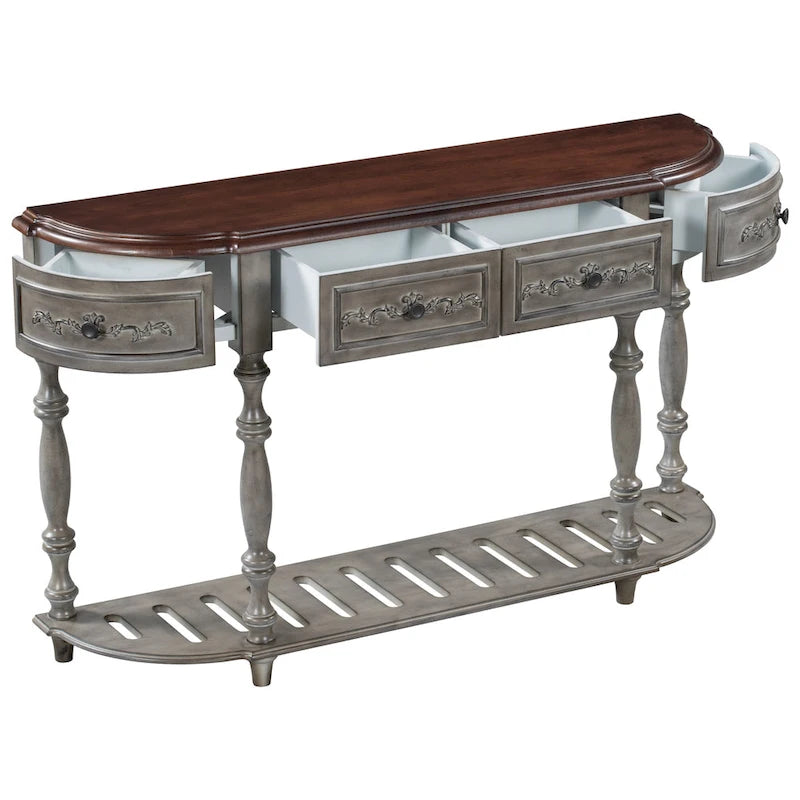 Mesa de consola minimalista azul/negro/blanco/gris, 4 cajones y 1 estante