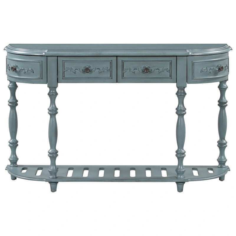 Mesa de consola minimalista azul/negro/blanco/gris, 4 cajones y 1 estante