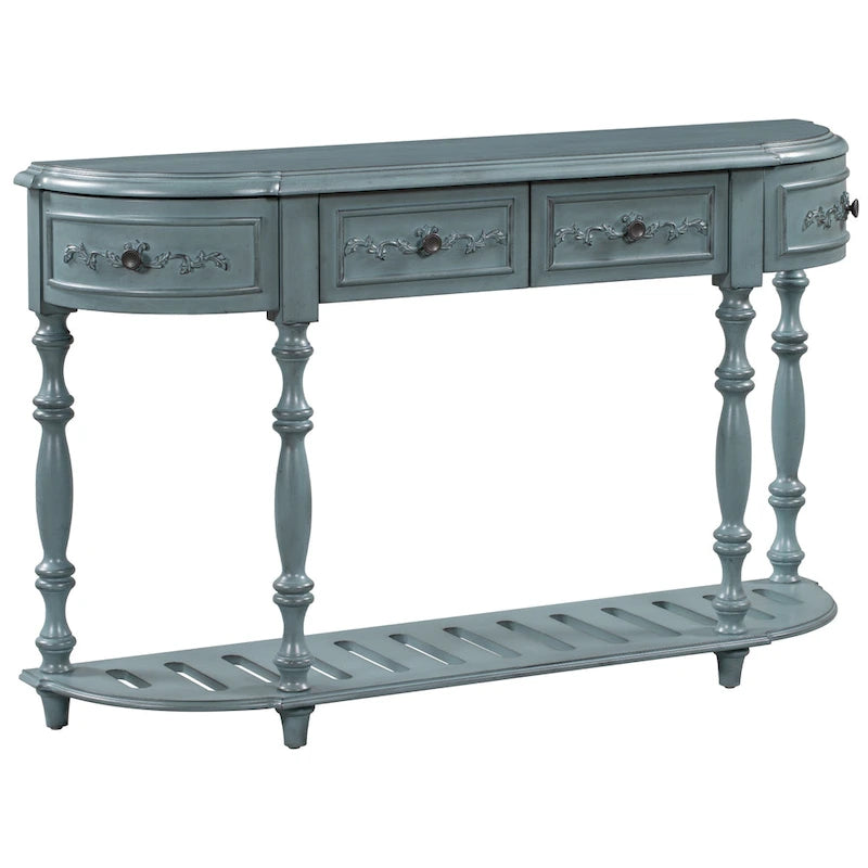 Mesa de consola minimalista azul/negro/blanco/gris, 4 cajones y 1 estante