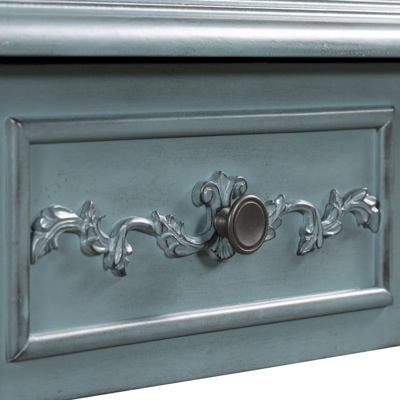 Mesa de consola minimalista azul/negro/blanco/gris, 4 cajones y 1 estante