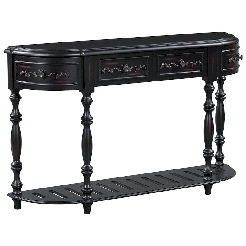 Mesa de consola minimalista azul/negro/blanco/gris, 4 cajones y 1 estante