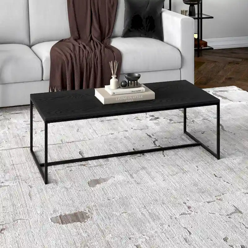 Mesa de centro rectangular de 47" – Veta negra / Roble gris envejecido / Blanco aliso | Acero y MDF modernos