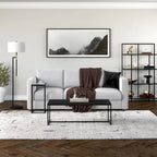 Mesa de centro rectangular de 47" – Veta negra / Roble gris envejecido / Blanco aliso | Acero y MDF modernos