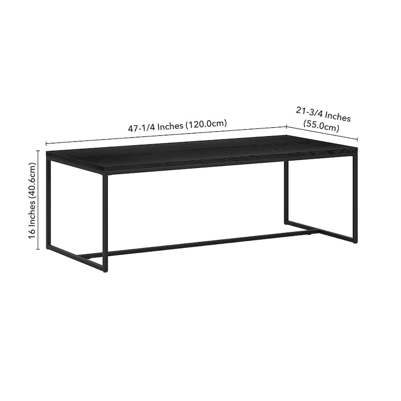 Mesa de centro rectangular de 47" – Veta negra / Roble gris envejecido / Blanco aliso | Acero y MDF modernos