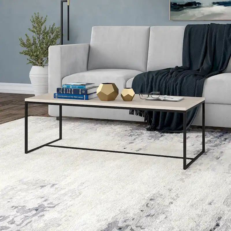 Mesa de centro rectangular de 47" – Veta negra / Roble gris envejecido / Blanco aliso | Acero y MDF modernos