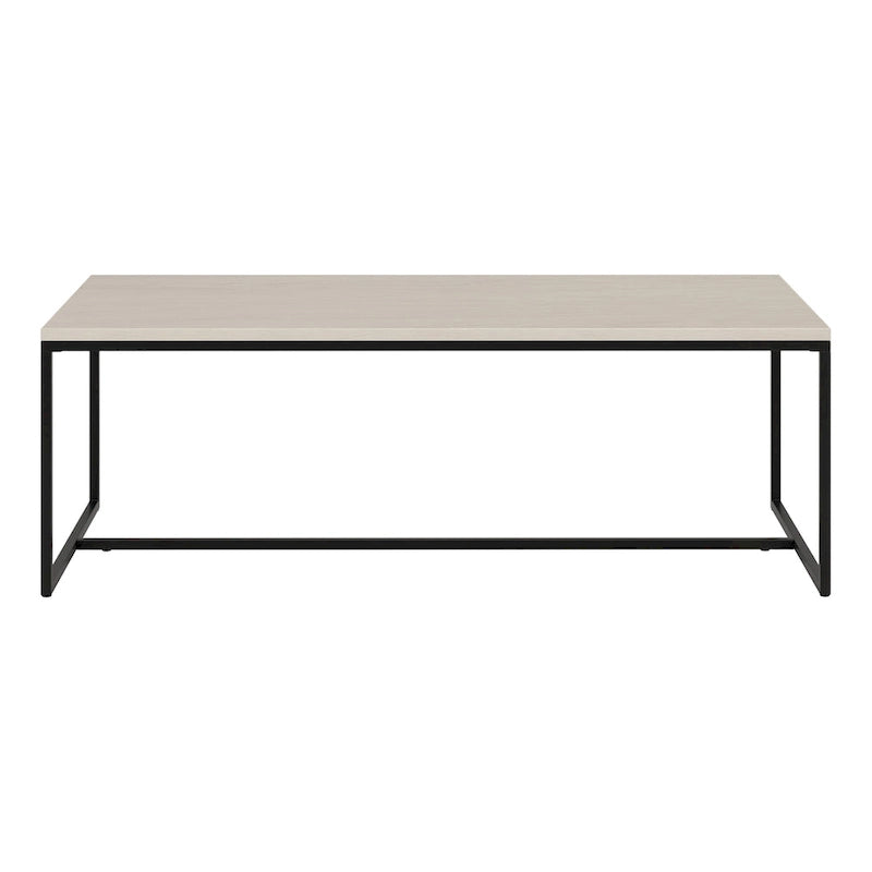 Mesa de centro rectangular de 47" – Veta negra / Roble gris envejecido / Blanco aliso | Acero y MDF modernos