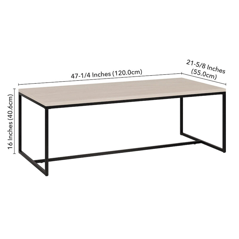 Mesa de centro rectangular de 47" – Veta negra / Roble gris envejecido / Blanco aliso | Acero y MDF modernos