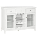 Mueble bar blanco con 3 cajones, puertas de cristal y botellero, 1 persona