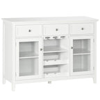 Mueble bar blanco con 3 cajones, puertas de cristal y botellero, 1 persona