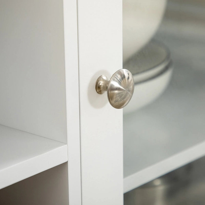 Mueble bar blanco con 3 cajones, puertas de cristal y botellero, 1 persona