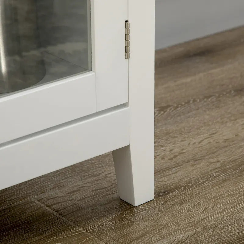 Mueble bar blanco con 3 cajones, puertas de cristal y botellero, 1 persona