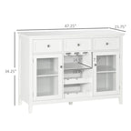 Mueble bar blanco con 3 cajones, puertas de cristal y botellero, 1 persona