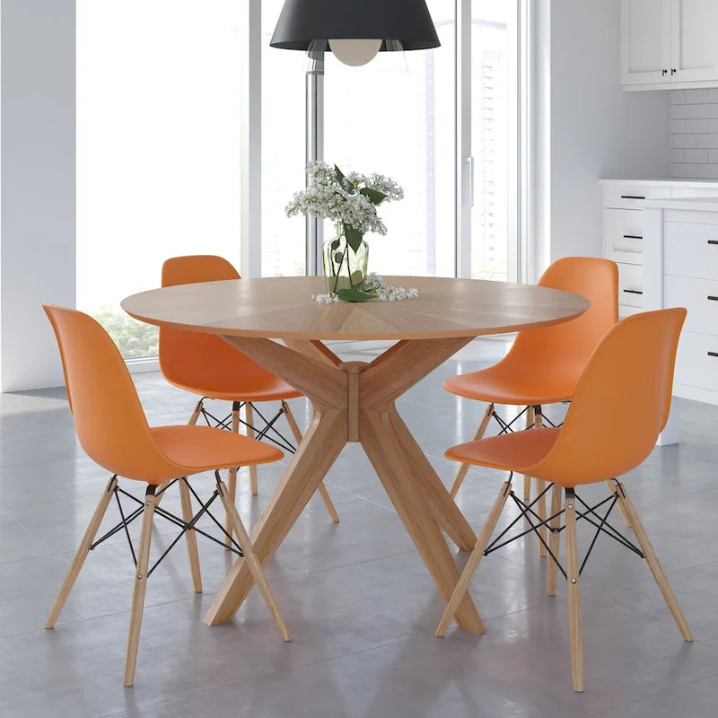 Mesa de comedor redonda de nogal / carbón / roble / tan / negro – 4 asientos