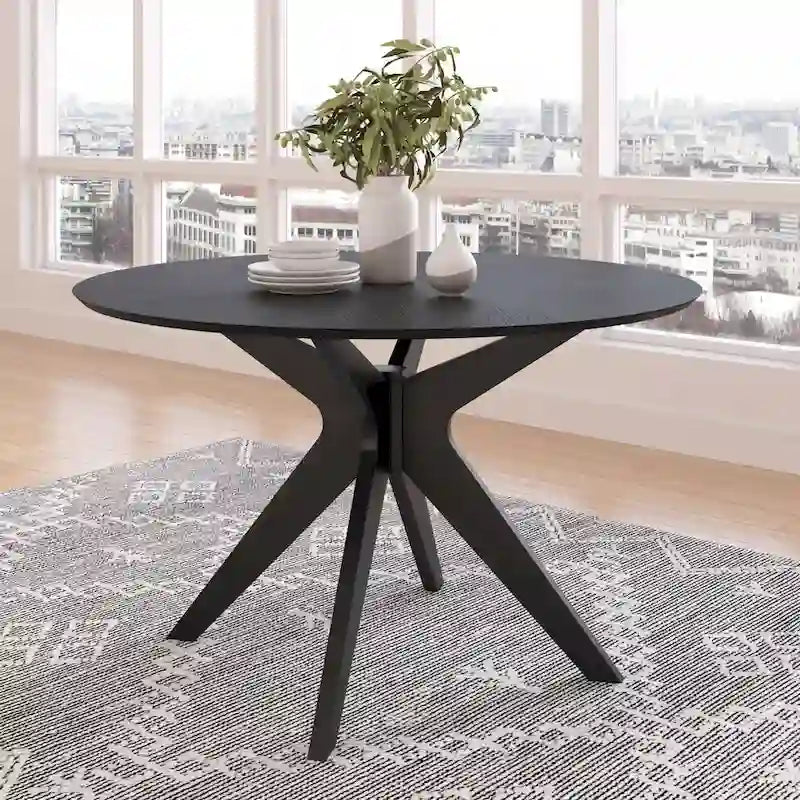 Mesa de comedor redonda de nogal / carbón / roble / tan / negro – 4 asientos