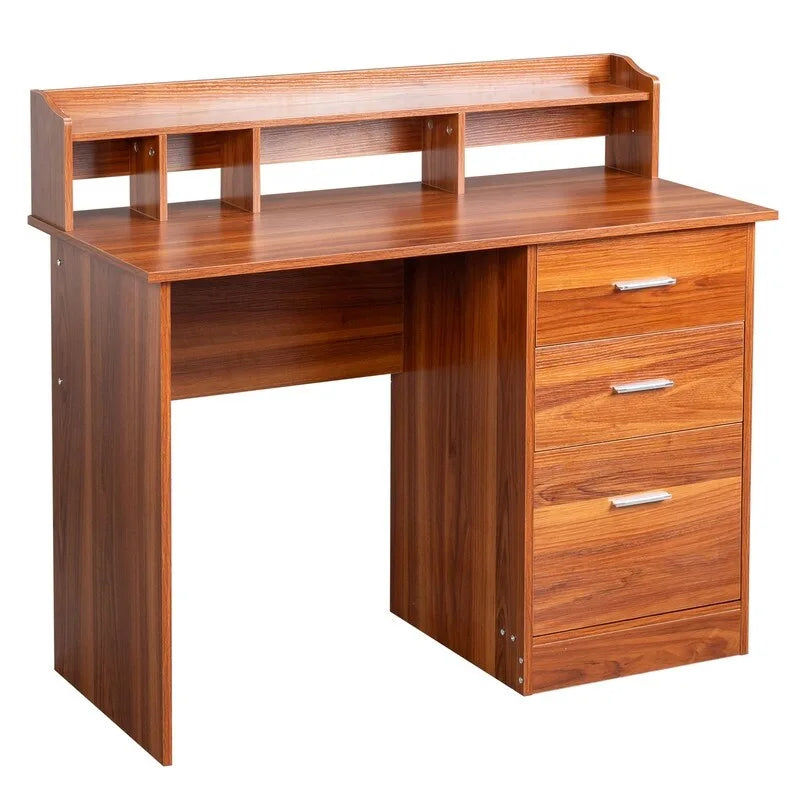 Escritorio de madera para computadora de 3 cajones con alacena – Un usuario