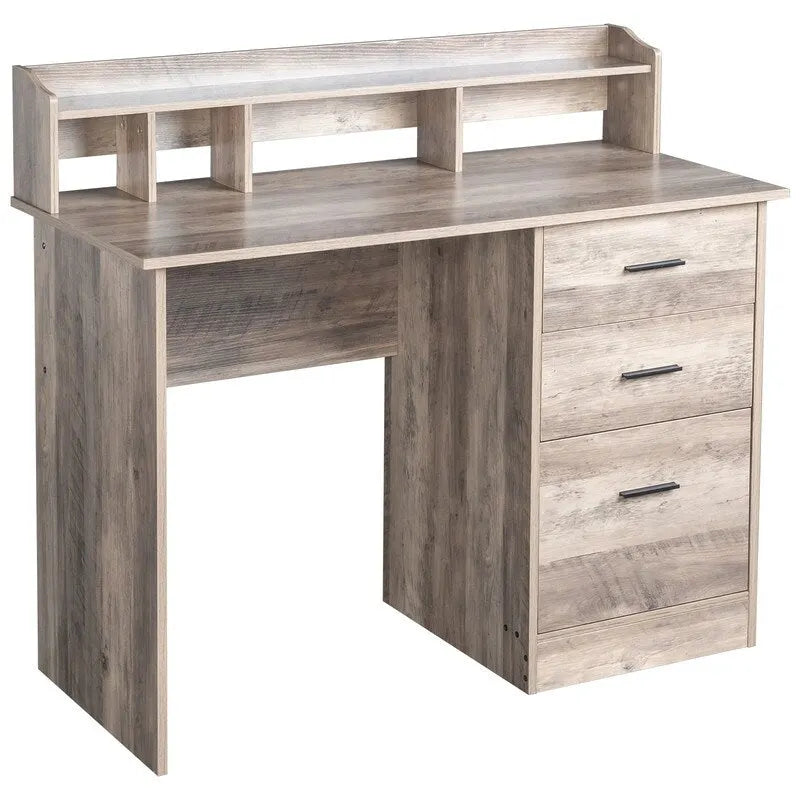 Escritorio de madera para computadora de 3 cajones con alacena – Un usuario